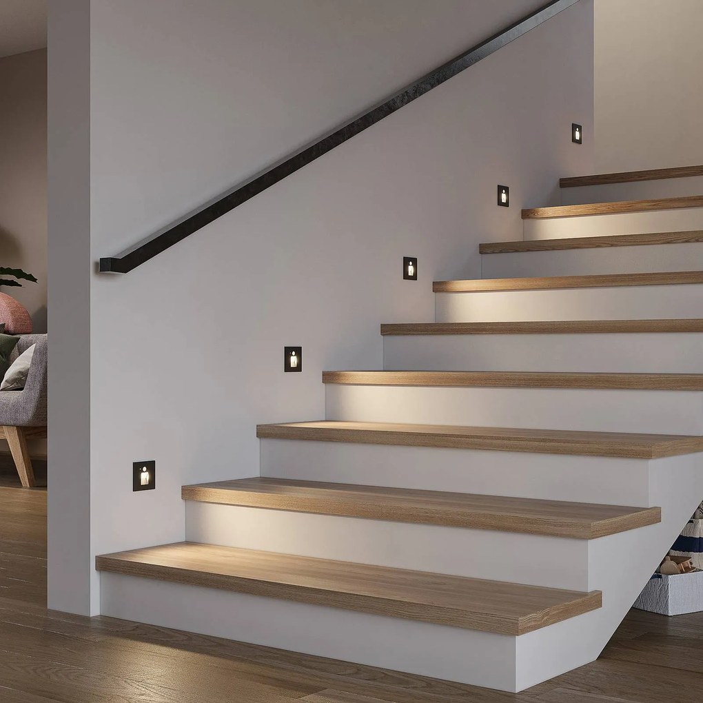 Arcchio Neru LED da incasso sensore angolare, nero, Nero, Soggiorno / Sala da pranzo, Alluminio, Moderno, Faretto da incasso a parete