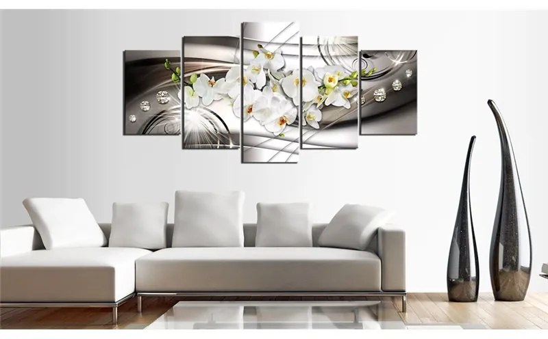 Quadro Orchidea con diamanti  Colore Nero, Dimensioni e Misure 200x100