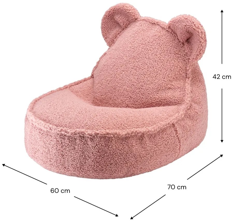 Pouf a sacco per bambini rosa con rivestimento in bouclé Bear – Wigiwama