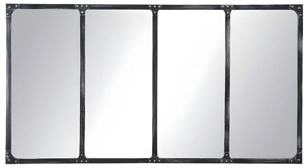 Specchio finestra L. 140 x H. 75 cm in Ferro Nero effetto antico industriale - MAASTRICHT