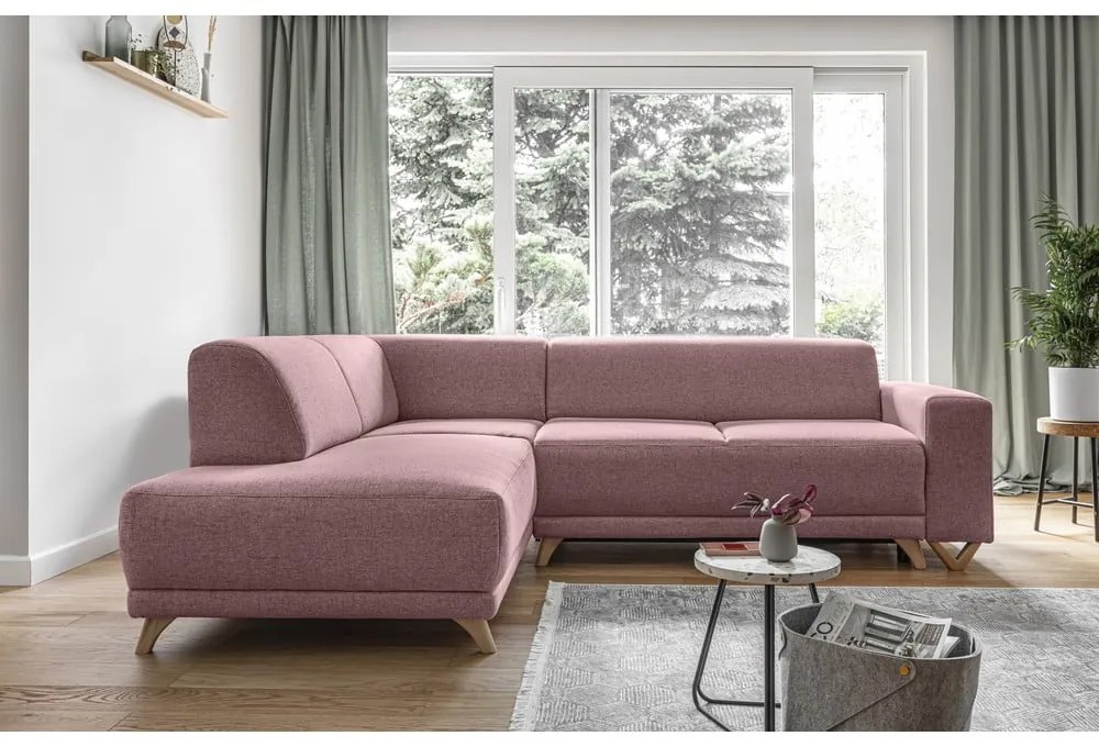 Divano angolare rosa allungabile e con contenitore (penisola a sinistra/a L) Classy Sophie – Miuform