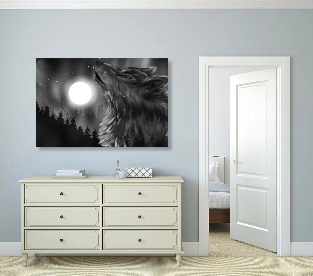 Stampa su tela – Luna dei lupi in bianco e nero
