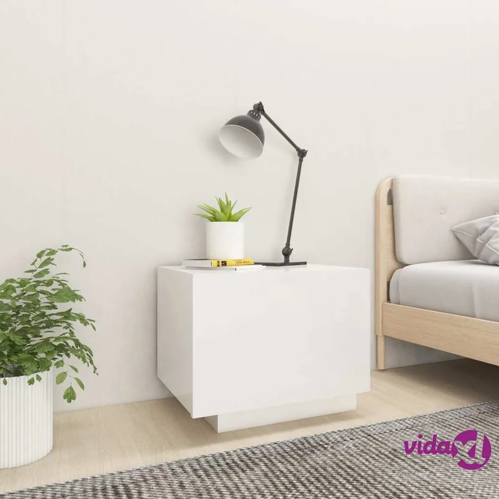 VidaXL Comodino con Luci LED Bianco Lucido 60x35x40 cm