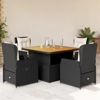 Set da Pranzo da Giardino 5 pz Nero con Cuscini in Polyrattancod mxl 93168