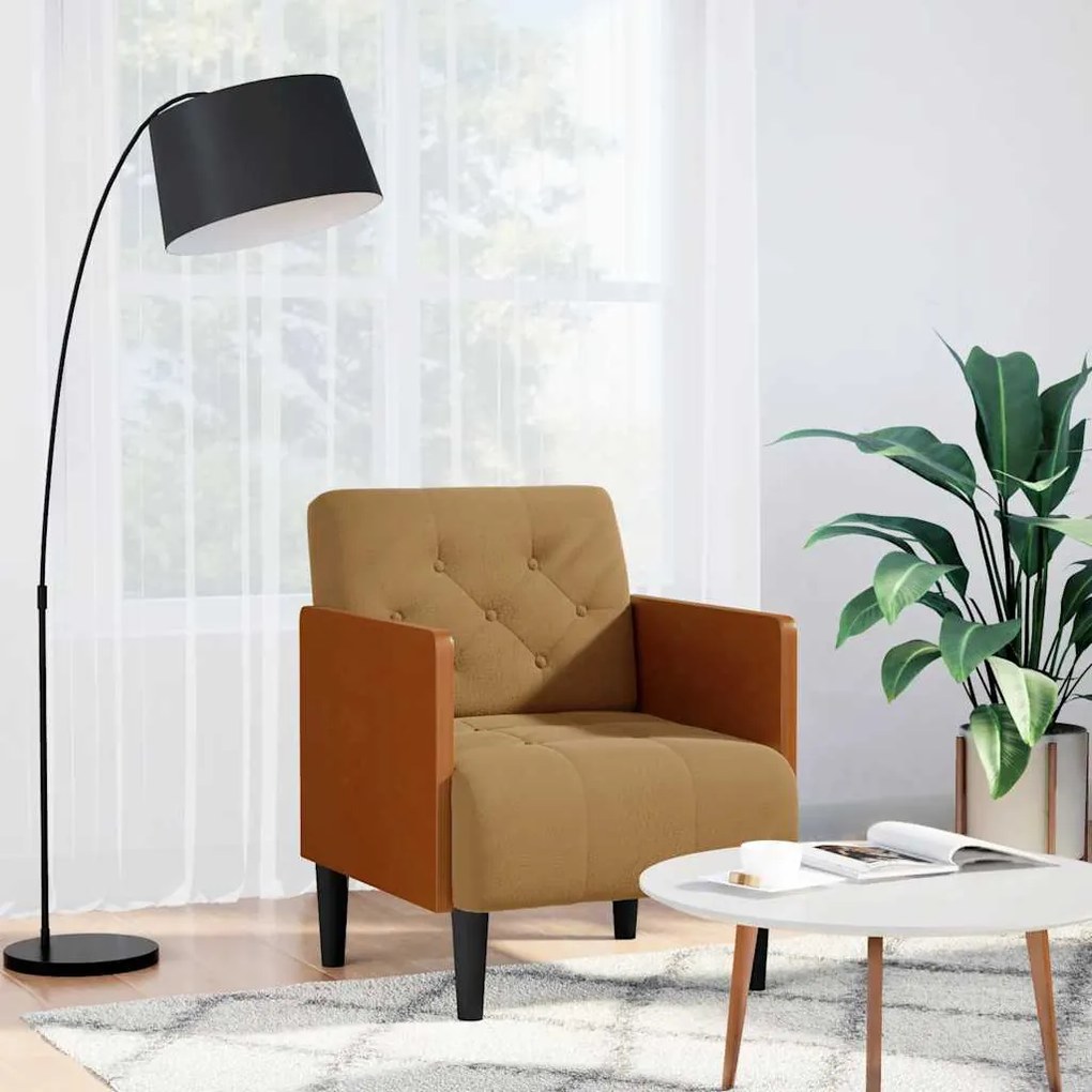 Divano Sedia Con Braccioli Marrone 55 Cm İn Velluto /