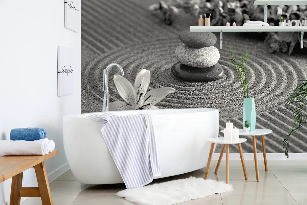 Carta da parati autoadesiva – Giardino Zen in bianco e nero