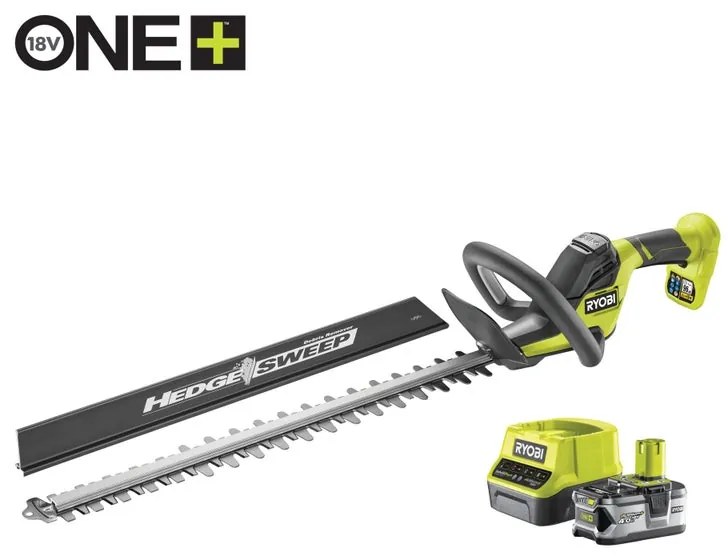 Tagliasiepi a batteria con spazzole al carbonio in acciaio RYOBI RY18HT55A-140 lama da 55 cm 18 V 1 batteria inclusa con caricatore