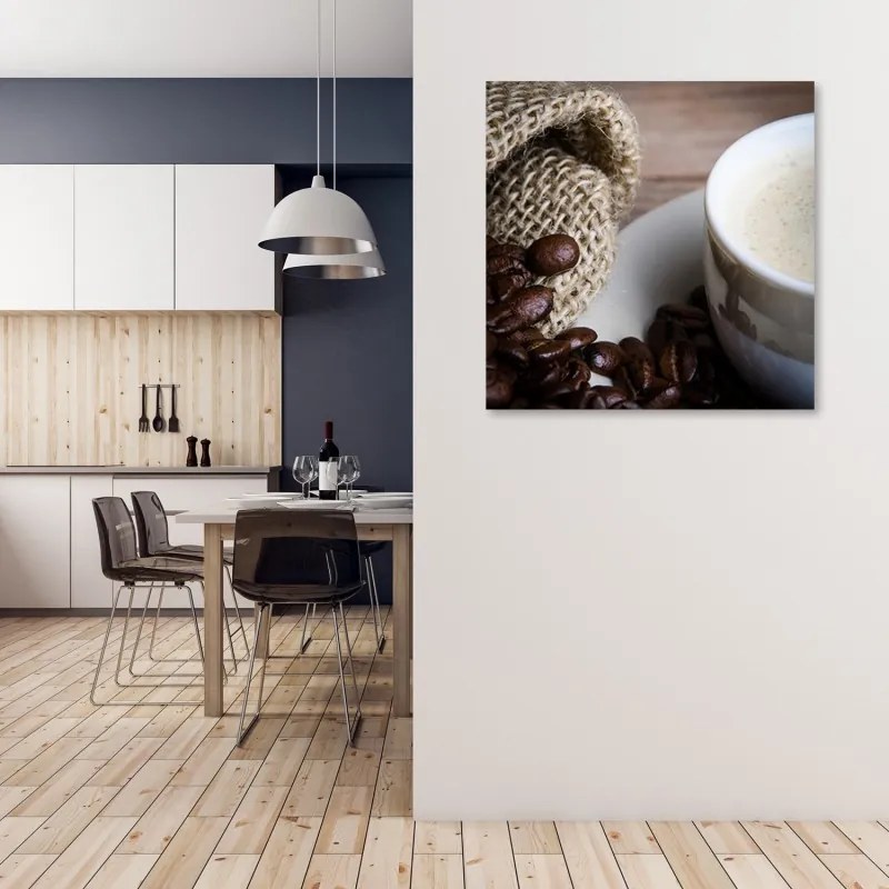 Quadro su tela, Chicchi di caffè e tazza  Dimensioni 30x30