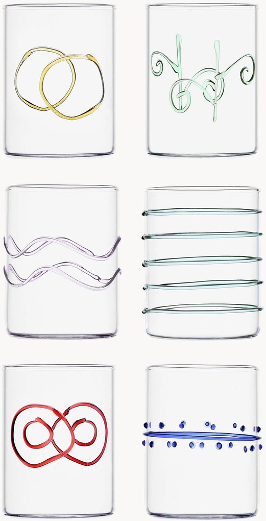 Set di 6 bicchieri acqua in vetro borosilicato fatti a mano Deco' Arlecchino