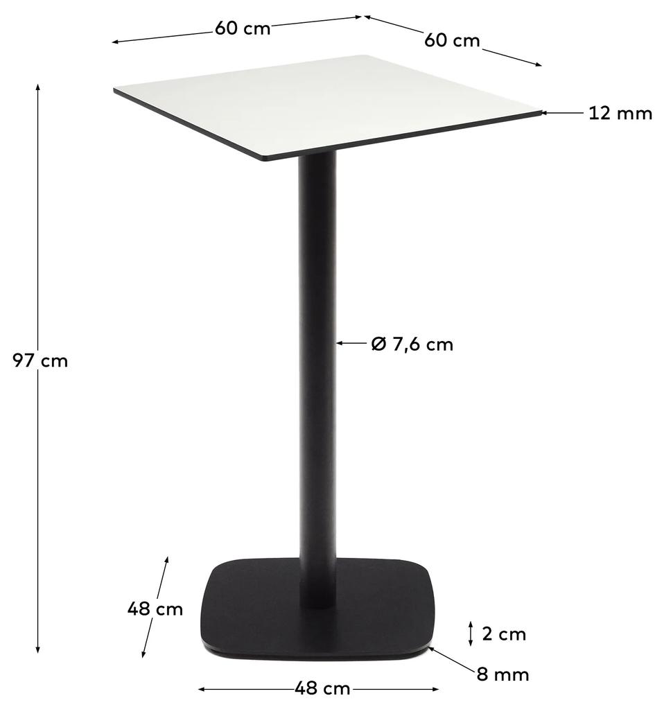 Kave Home - Tavolo alto per esterno Dina bianco con gamba di metallo rifinita in nero 60x60x96 cm