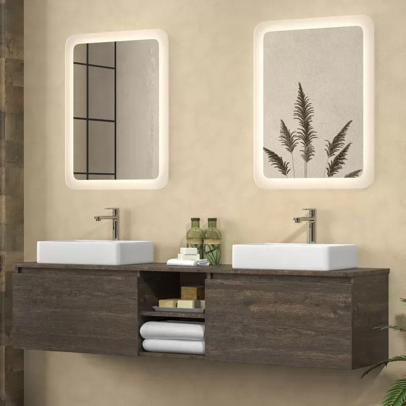 Mobile bagno sospeso 175 cm con due cassetti e vano a giorno SP-175P - KAMALU