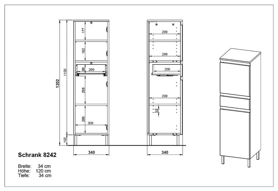 Mobile bagno alto grigio scuro in rovere 34x120 cm Salinas - Germania