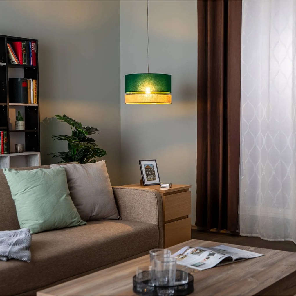 Lampada a sospensione Euluna Levo, Ø 40 cm, juta/verde scuro
