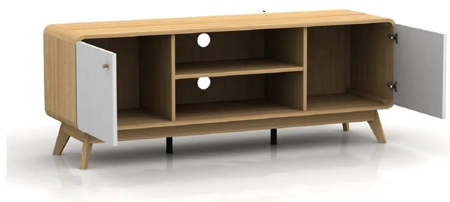 Tavolo TV in rovere decorato in bianco e naturale 140x53 cm Caitlin - Støraa