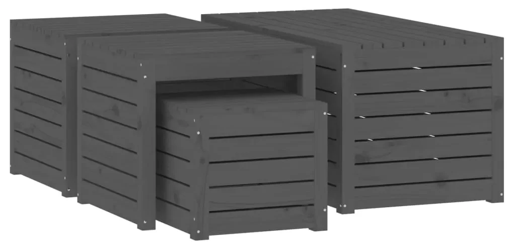 Set cassette da giardino 4 pz grigio in legno massello di pino