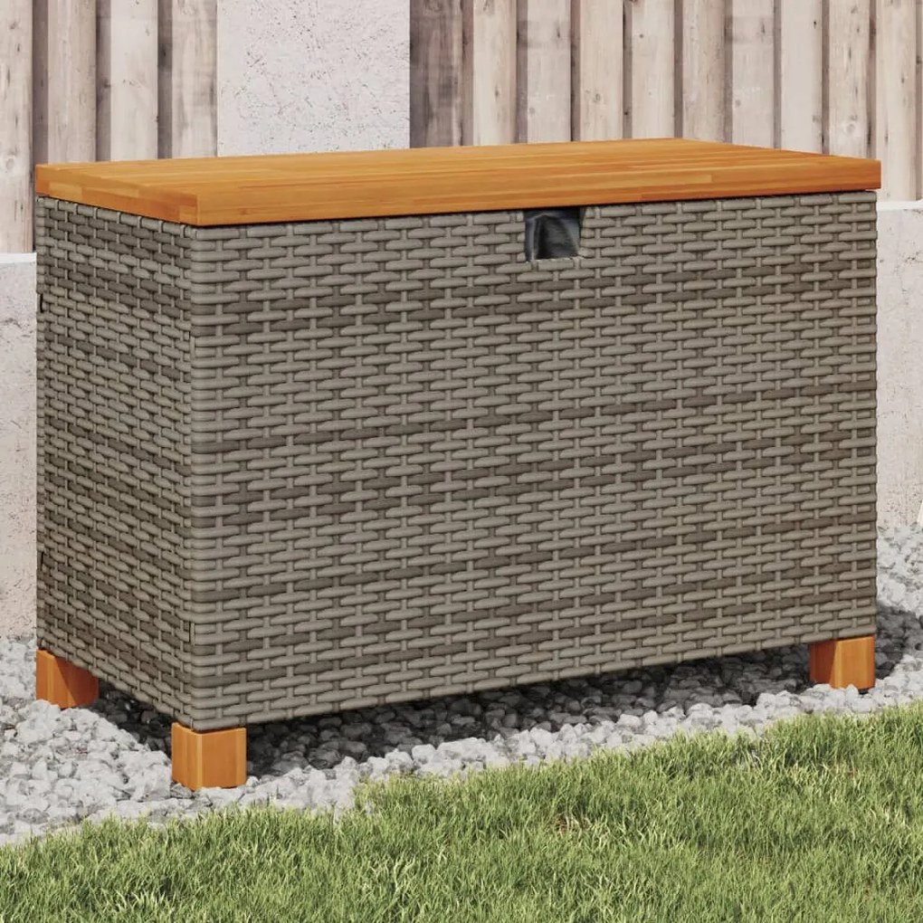 Contenitore Giardino Grigio 80x40x48 Cm Polyrattan Legno Acacia /