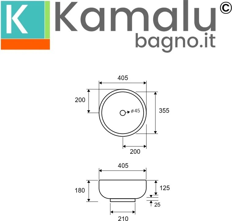 Lavabo da appoggio rotondo 40cm in ceramica bianca |Litos-340 - KAMALU