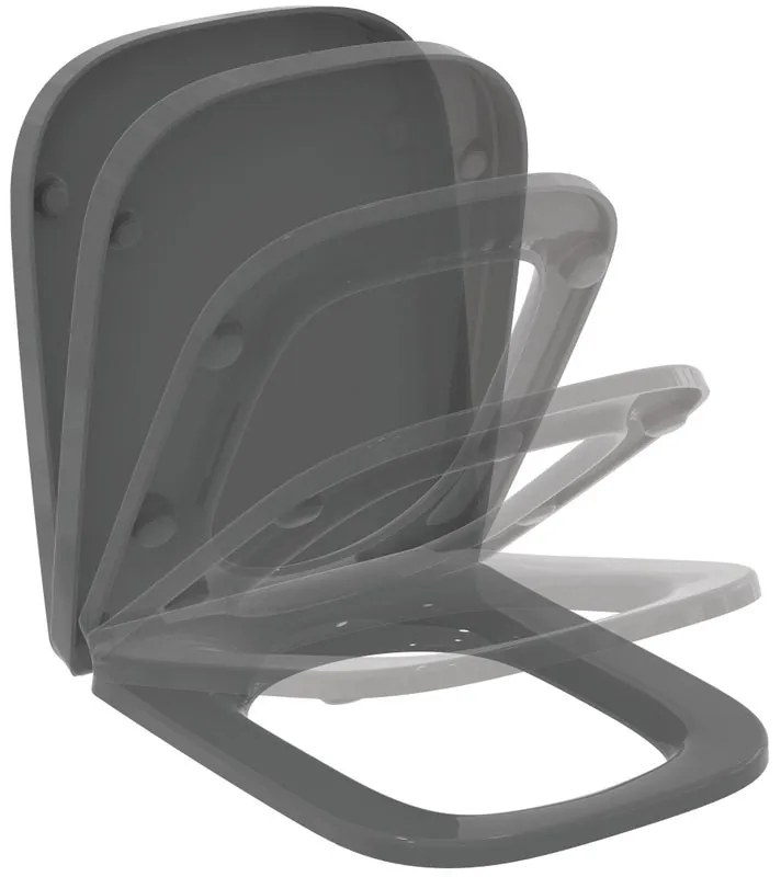 Copriwater i.life B rettangolare originale per serie sanitari IDEAL STANDARD con chiusura rallentata sganciabile in poliestere grigio lucido