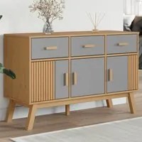 Credenza OLDEN Grigia e Marrone 114x43x73,5 cm Massello di Pino 358604