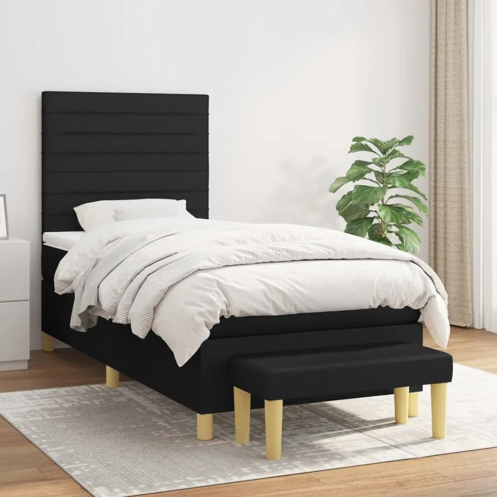 Giroletto a molle con materasso nero 90x200 cm in tessuto