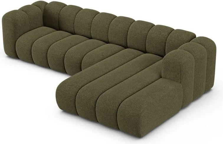 Divano angolare verde (con penisola a destra/con chaise lounge) con rivestimento in ciniglia Lupine – Micadoni