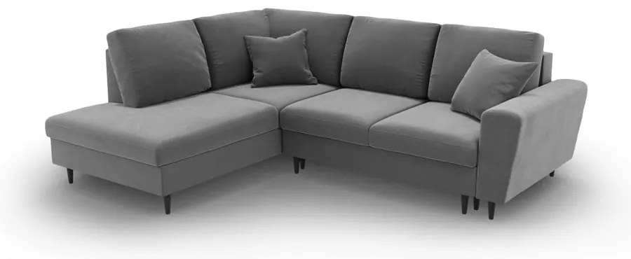 Divano angolare grigio chiaro allungabile e con contenitore (con penisola a sinistra/a L) con rivestimento in velluto Kyoto – Cosmopolitan Design