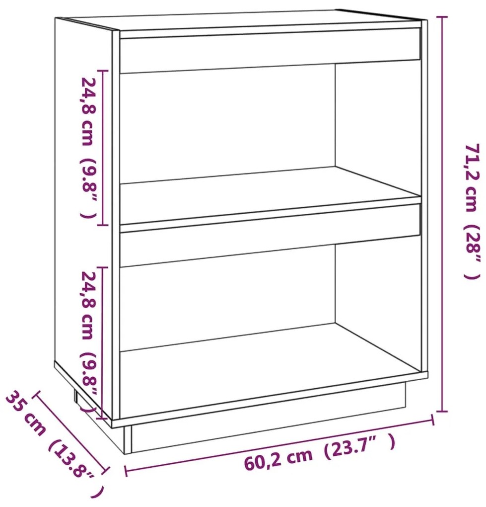 Libreria Nera 60x35x71 cm in Legno Massello di Pino