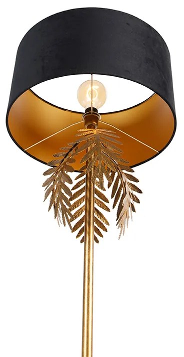 Lampada da terra dorata 145 cm con paralume in velluto nero 50 cm - Botanica