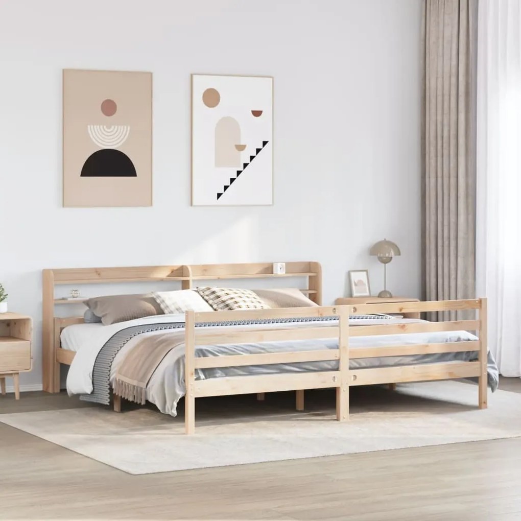 Giroletto Con Testiera 200x200 Cm İn Legno Massello Di Pino /