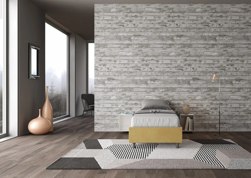 Letto singolo imbottito 80x190 microfibra Azelia senza rete, con rete e contenitore, Ocra / Contenitore