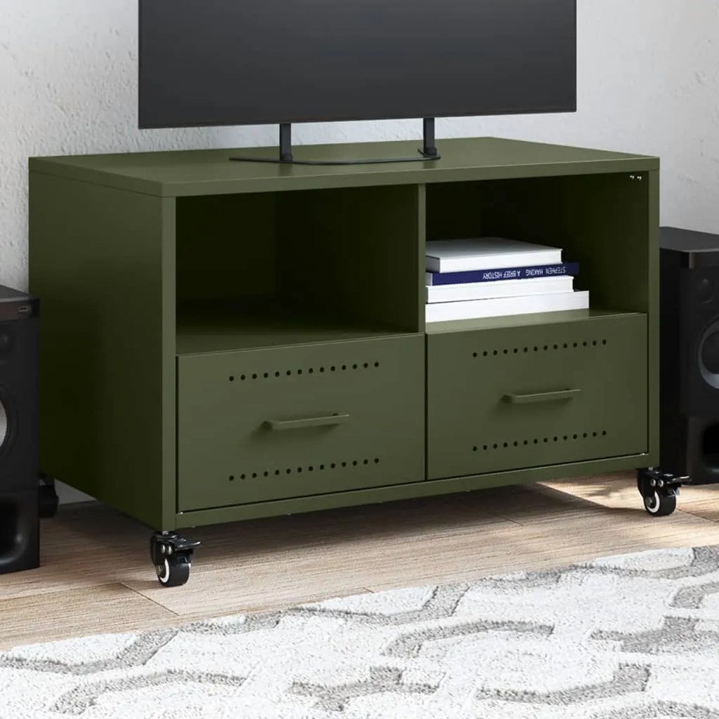 Mobile tv verde oliva 68x39x43,5cm in acciaio laminato a freddo