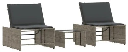 Lettini Prendisole 2 pz con Tavolino Grigio in Polyrattan