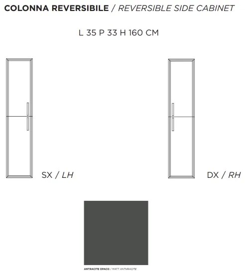 Colonna da bagno moderna reversibile CLASSIC a 2 ante ANTRACITE OPACO