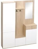 Mobile da Ingresso 4 in 1 con Specchio 145x29x184 cm in Truciolato Bianco e Legno Naturale