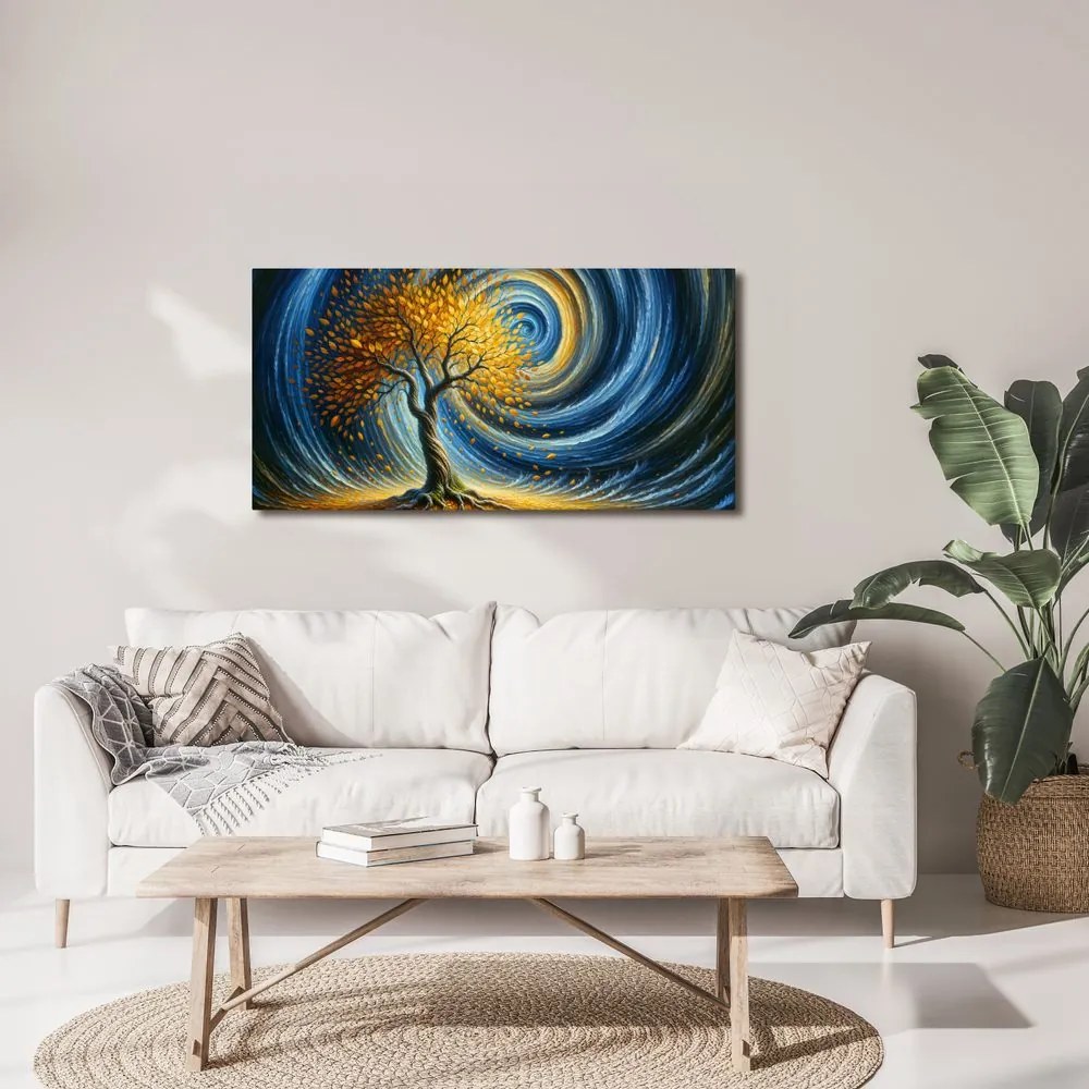 Quadro su tela – Vortice magico con foglie dorate