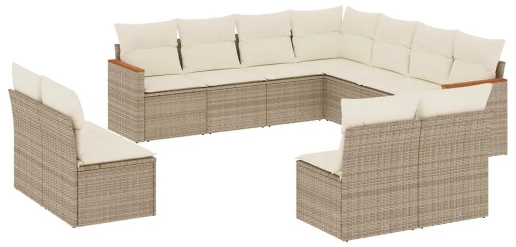 Set divani da giardino 11 pz con cuscini beige in polyrattan