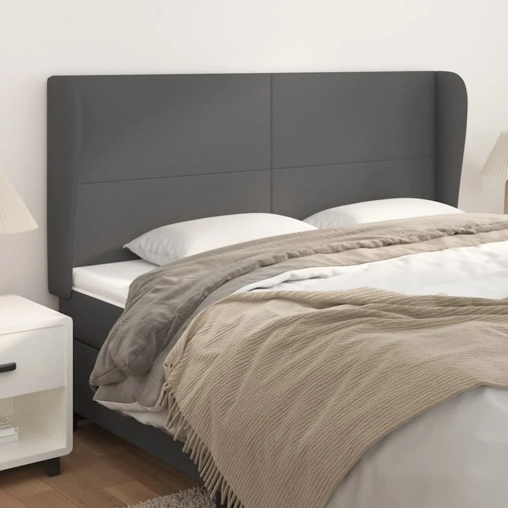 Testiera Ad Orecchio Grigio 163x23x118/128cm İn Similpelle /