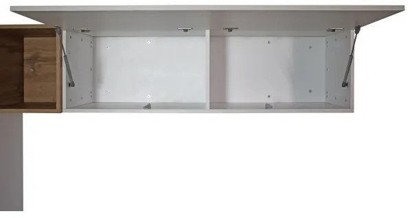 Parete attrezzata in legno sospesa moderna L268xP39.5 bianco e noce A02