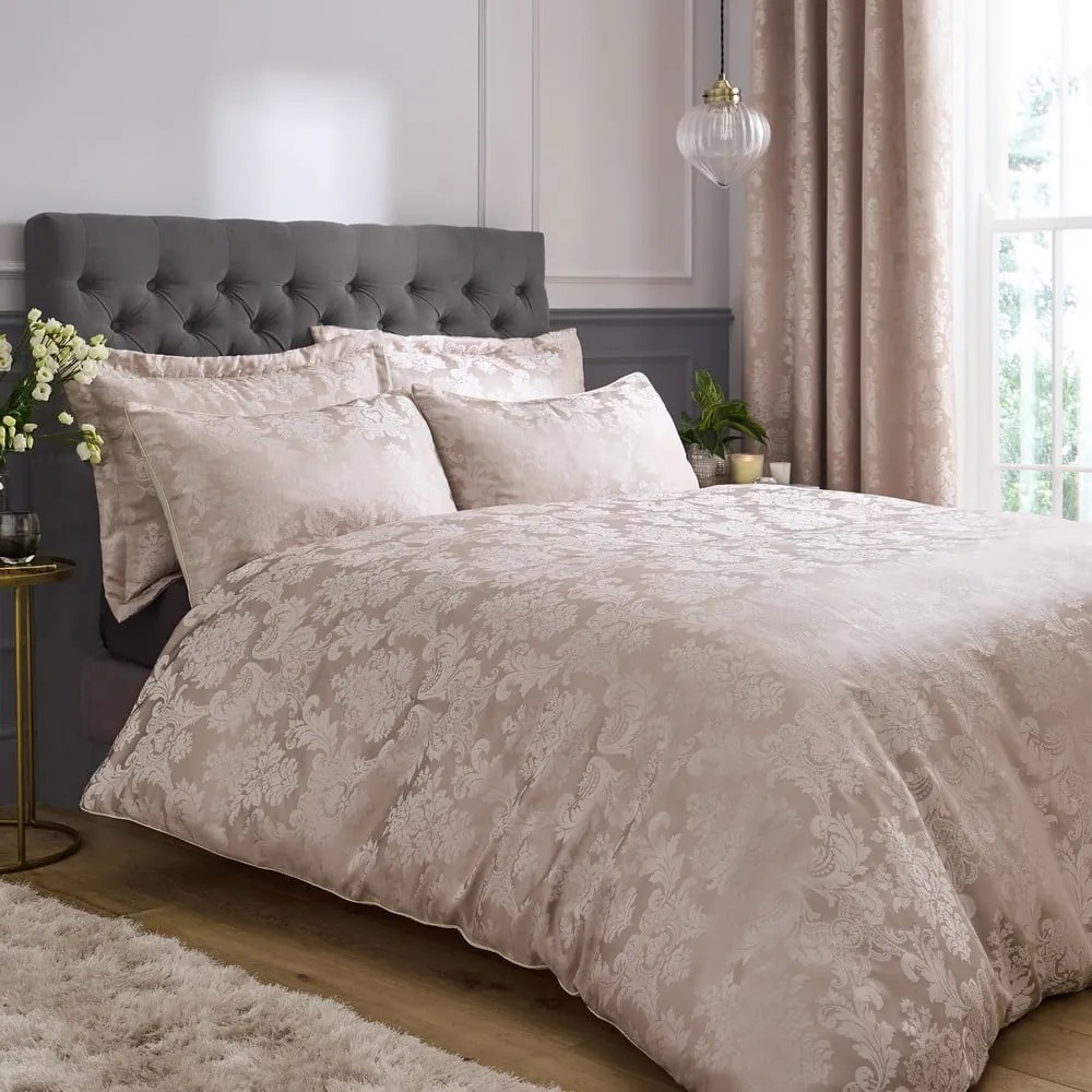 Set copripiumino e federa beige in tessuto damascato per letto matrimoniale e per letto esteso 230x220 cm Damask Jacquard – Catherine Lansfield