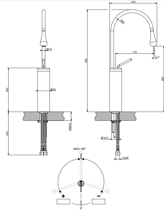 Miscelatore lavabo alto bocca corta senza scarico cromo goccia 33809 Gessi