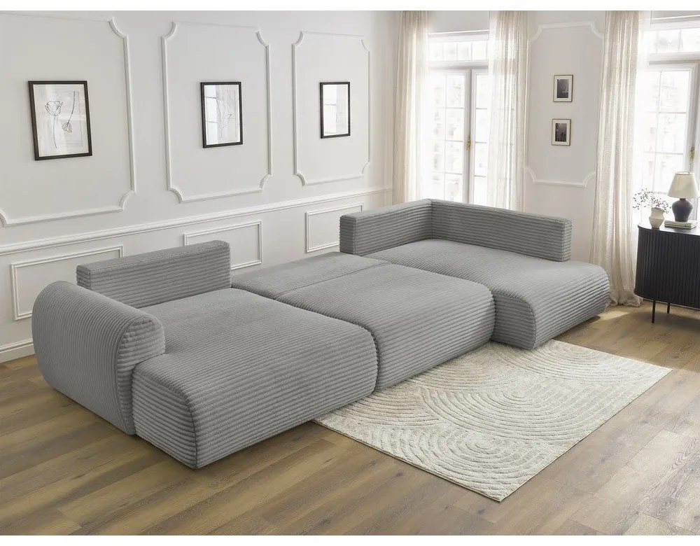 Divano angolare in grigio scuro allungabile (con penisola a sinistra/a forma di "U") con rivestimento in velluto a coste Lucien – Bobochic Paris