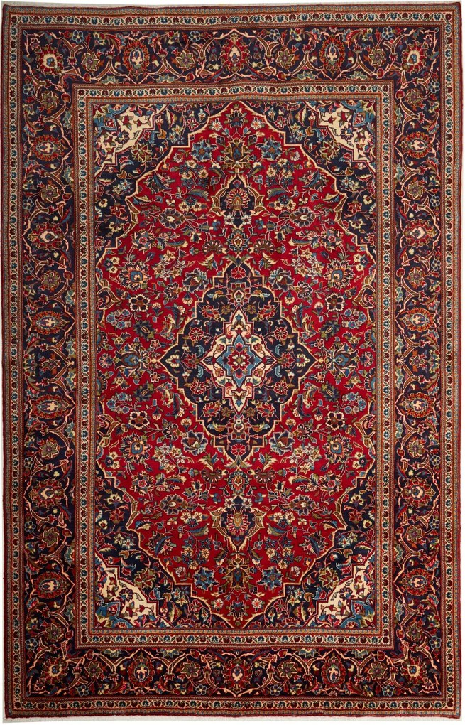 Kashan Tappeto 310x200 Blu (Iran) Annodato A Mano
