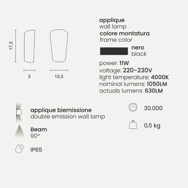Lampada applique da esterno 10,5x5 cm PIC in alluminio verniciato Nero