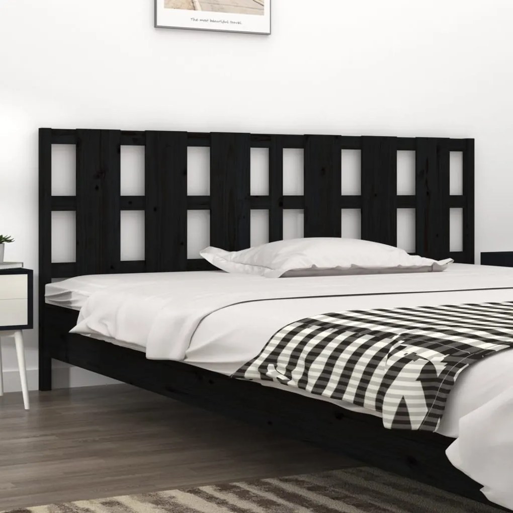 Testiera Per Letto Nera 205,5x4x100cm İn Legno Massello Di Pino /