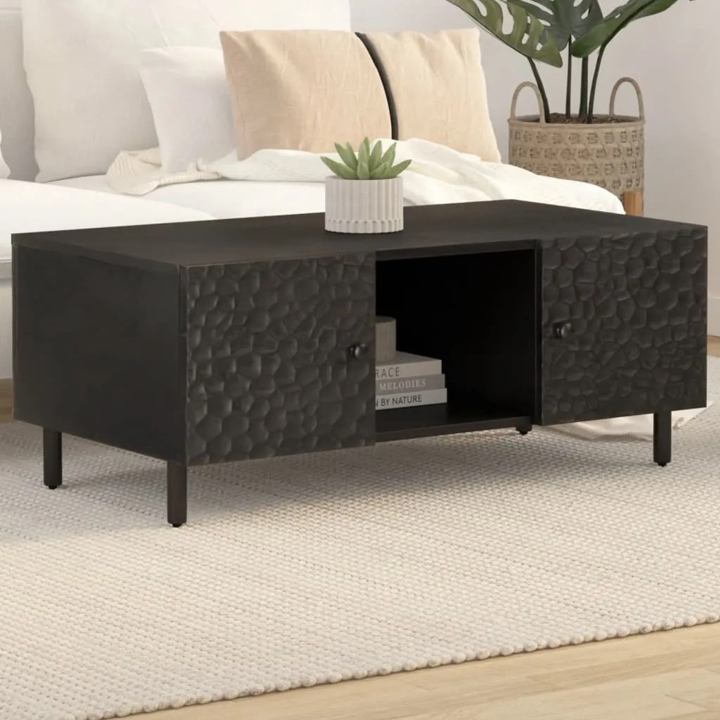 Tavolino Da Salotto Nero 100x54x40cm İn Legno Massello Di Mango /
