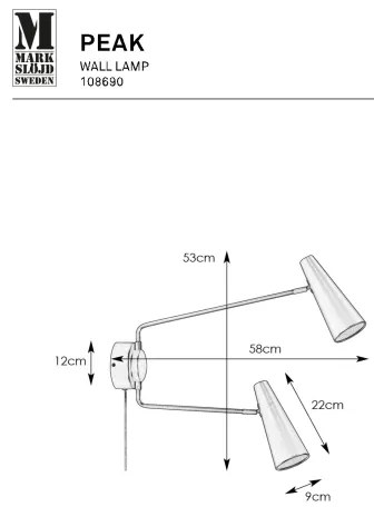 Markslöjd 108690 - Applique PEAK 2xE14/40W/230V nero