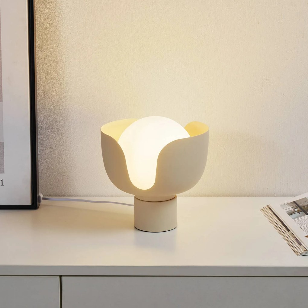 Lampada da tavolo Fiora Lindby, Crema / Ambra, Soggiorno / Sala da pranzo, Metallo, Moderno, Lampada da tavolo