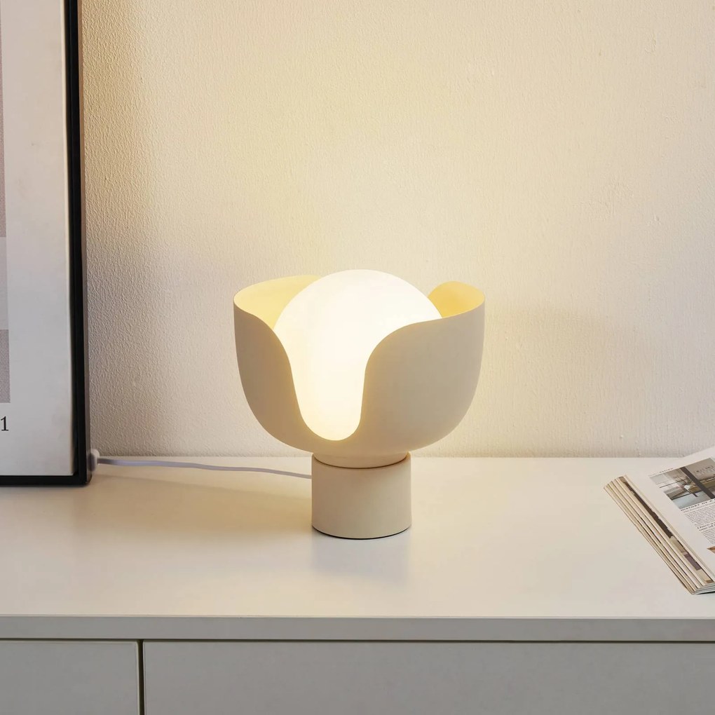 Lampada da tavolo Lindby Fiora, beige, vetro, metallo, Ø 20 cm