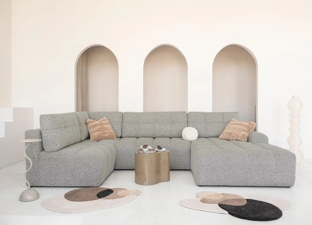 Divano angolare componibile marrone chiaro allungabile/con contenitore (con penisola a sinistra) Lulu – Miuform