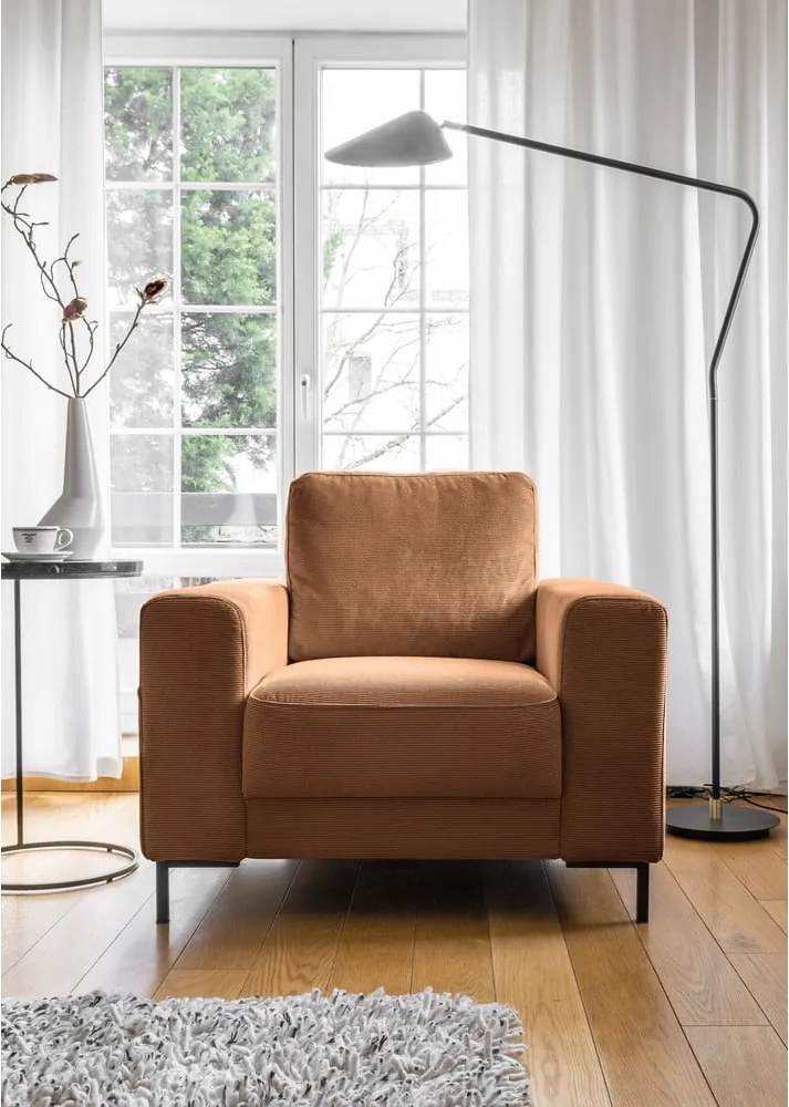 Poltrona in velluto a coste arancio-marrone Lofty Lilly - Miuform